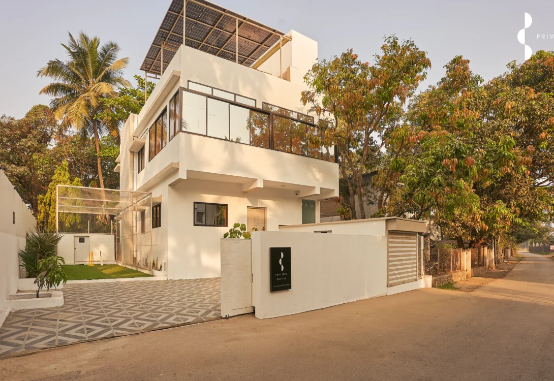 Front elevation of a 3BHK villa near Varsoli Beach in Alibag