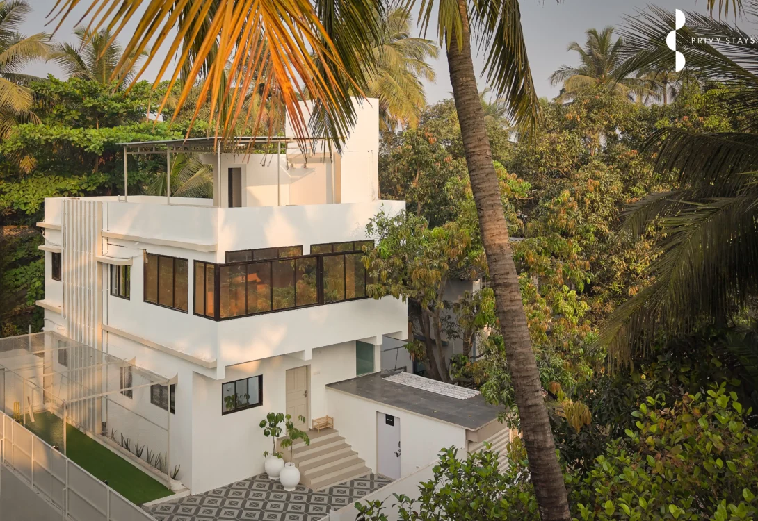 Outdoor garden and exterior design of a peaceful Alibag villa